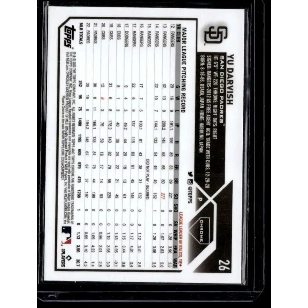 2023 Topps Chrome X-Fractor #26 Yu Darvish NM-MT San Diego Padres Baseball Card - Baseball Card Single