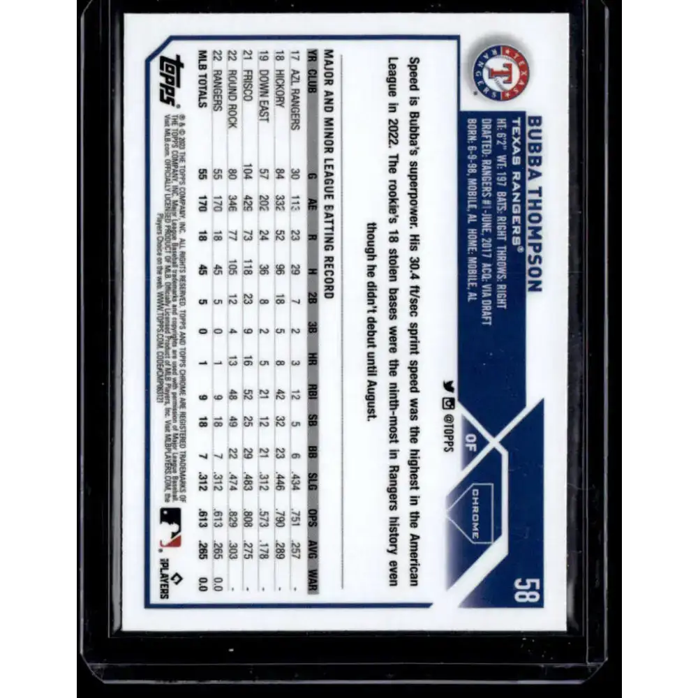 2023 Topps Chrome X-Fractor #58 Bubba Thompson NM-MT RC Rookie Texas Rangers Baseball Card - Baseball Card Single