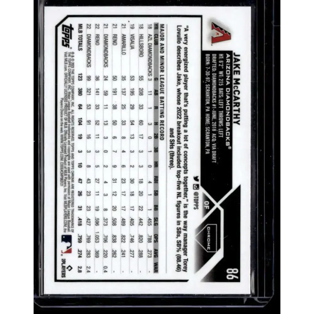 2023 Topps Chrome X-Fractor #86 Jake McCarthy NM-MT Arizona Diamondbacks Baseball Card - Baseball Card Single