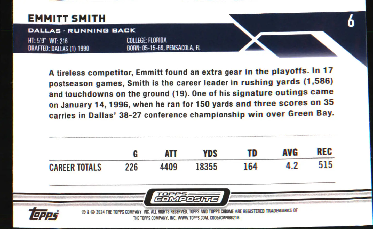 2023 Topps Composite #6 Emmitt Smith - Football Card Single