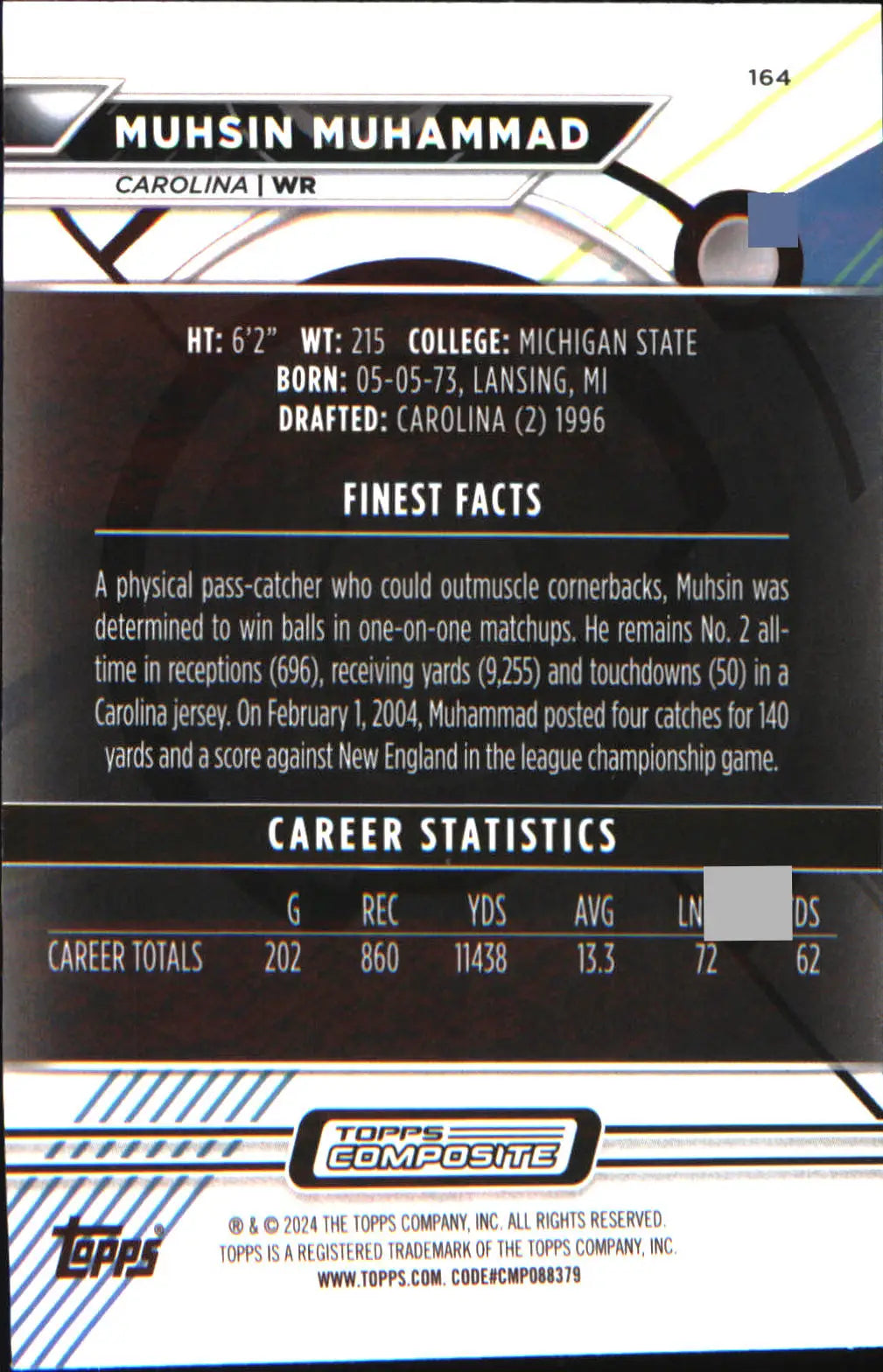 2023 Topps Composite Finest Checkerboard Refractor #164 Muhsin Muhammad - Football Card Single