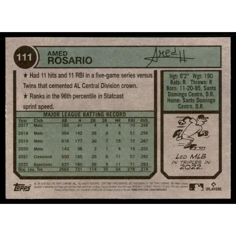 2023 Topps Heritage #111 Amed Rosario NM-MT Cleveland Guardians Baseball Card - Baseball Card Single