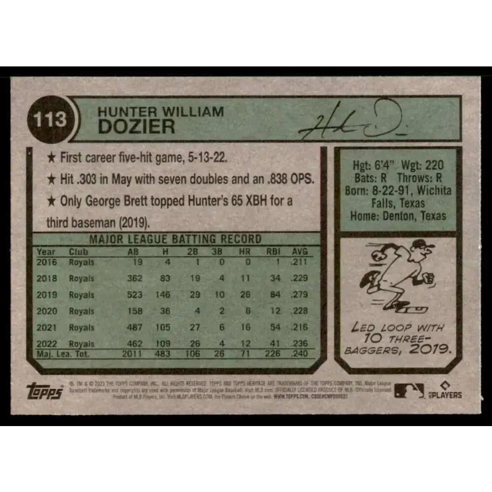 2023 Topps Heritage #113 Hunter Dozier NM-MT Kansas City Royals Baseball Card