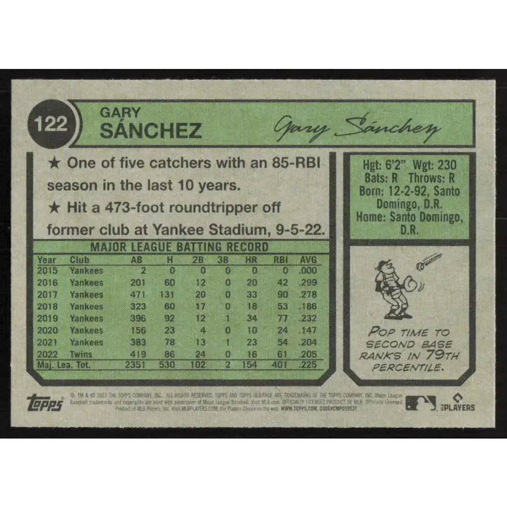 2023 Topps Heritage #122 Gary Sanchez NM-MT Minnesota Twins Baseball Card