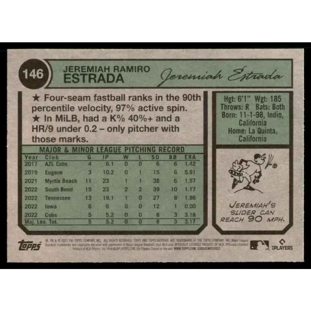 2023 Topps Heritage #146 Jeremiah Estrada NM-MT RC Rookie Chicago Cubs Baseball Card - Baseball Card Single