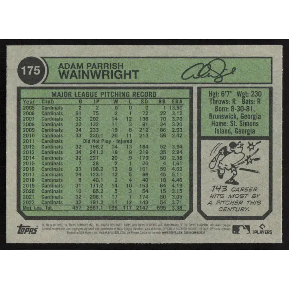 2023 Topps Heritage #175 Adam Wainwright NM-MT St. Louis Cardinals Baseball Card - Baseball Card Single