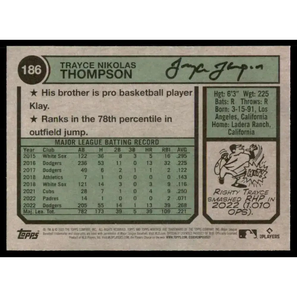 2023 Topps Heritage #186 Trayce Thompson NM-MT Los Angeles Dodgers Baseball Card - Baseball Card Single