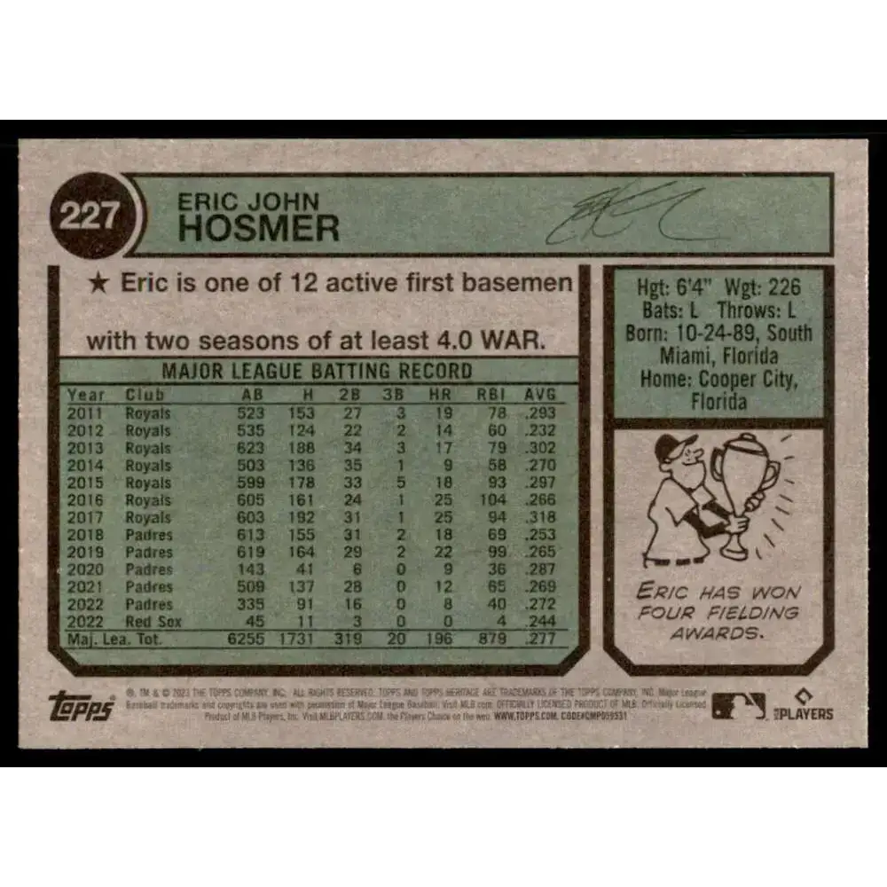 2023 Topps Heritage #227 Eric Hosmer NM-MT Chicago Cubs Baseball Card - Baseball Card Single