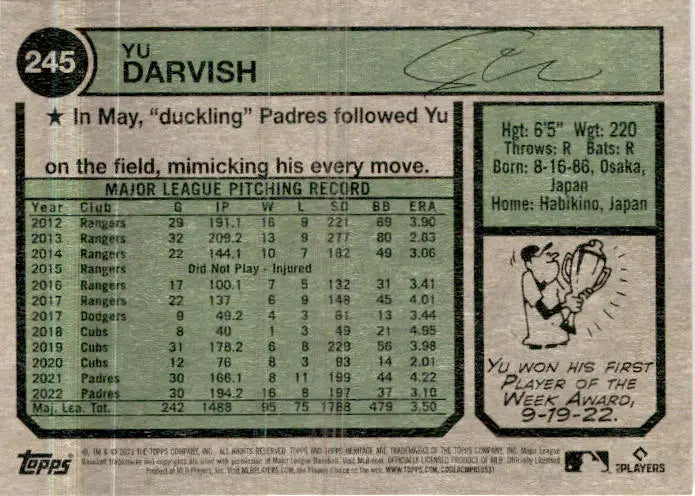 2023 Topps Heritage #245 Yu Darvish - Baseball Card Single