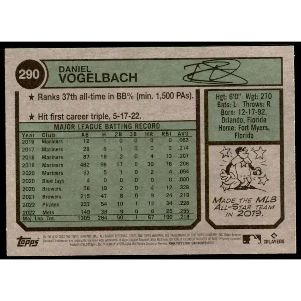 2023 Topps Heritage #290 Daniel Vogelbach NM-MT New York Mets Baseball Card - Baseball Card Single