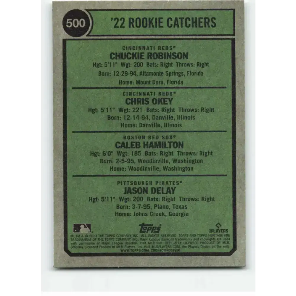 2023 Topps Heritage #500 Jason Delay/Caleb Hamilton/Chris Okey/Chuckie Robinson NM-MT RC Rookie SP Pittsburgh