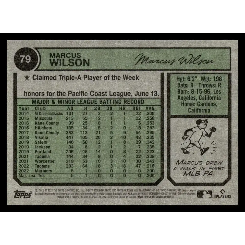 2023 Topps Heritage #79 Marcus Wilson NM-MT RC Rookie Seattle Mariners Baseball Card - Baseball Card Single
