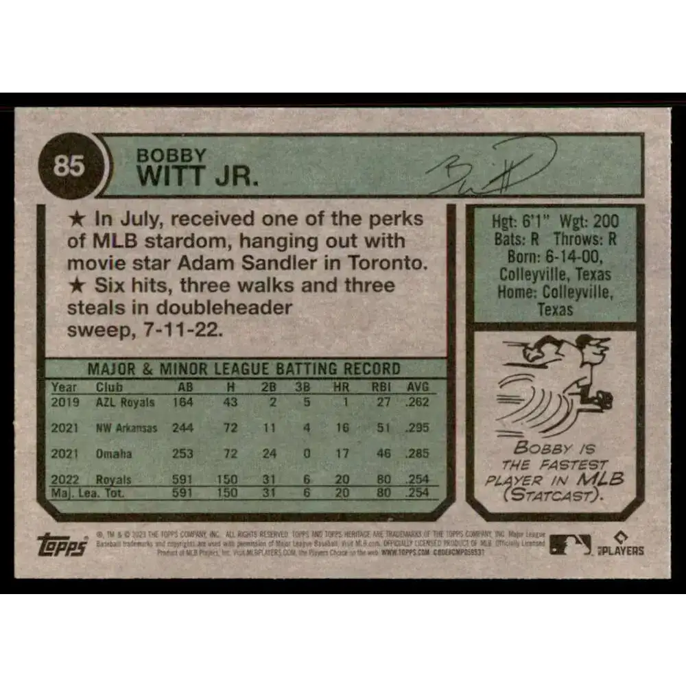 2023 Topps Heritage #85 Bobby Witt Jr. NM-MT Kansas City Royals Baseball Card
