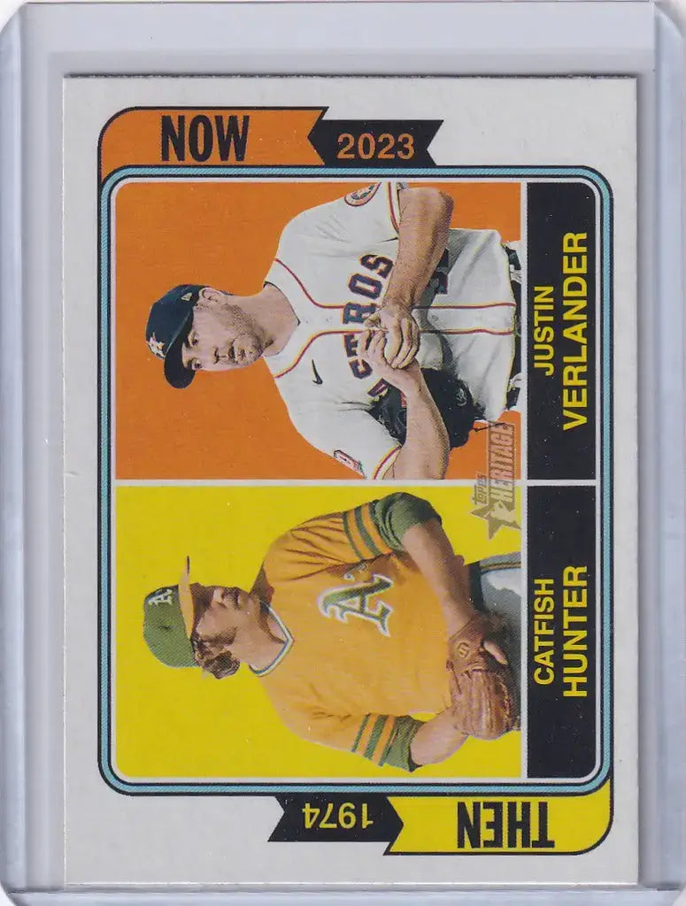 2023 Topps Heritage Then and Now #14 Catfish Hunter Justin Verlander - Baseball Card Single