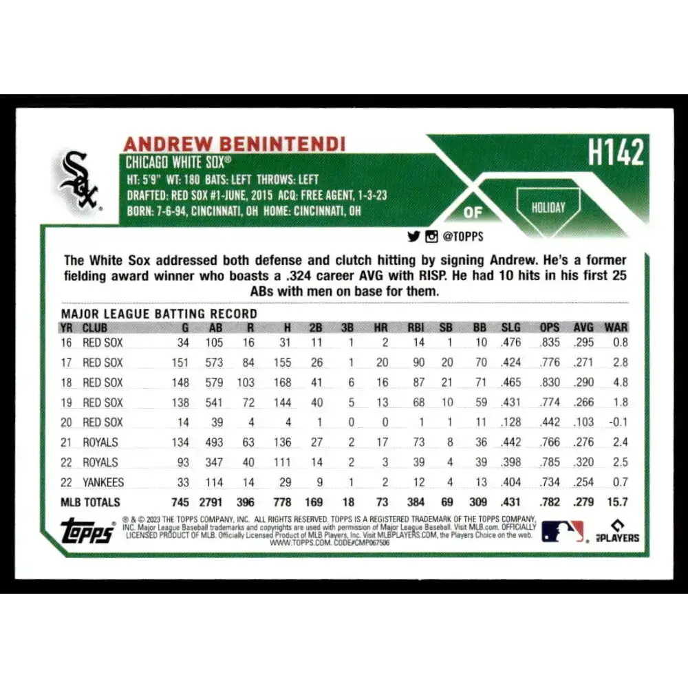 2023 Topps Holiday #H142 Andrew Benintendi NM-MT Chicago White Sox Baseball Card - Baseball Card Single
