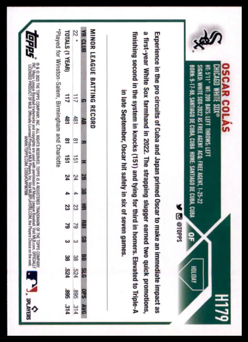 2023 Topps Holiday Oscar Colás RC H179 Chicago White Sox NM - Baseball Card Single