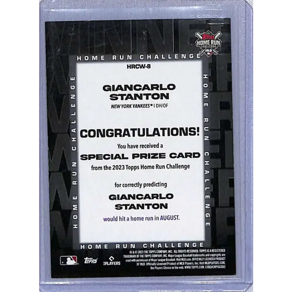 2023 Topps #HRCW-8 Giancarlo Stanton Home Run Challenge Winners August #/184 NM-MT Baseball Card - Baseball Card Single