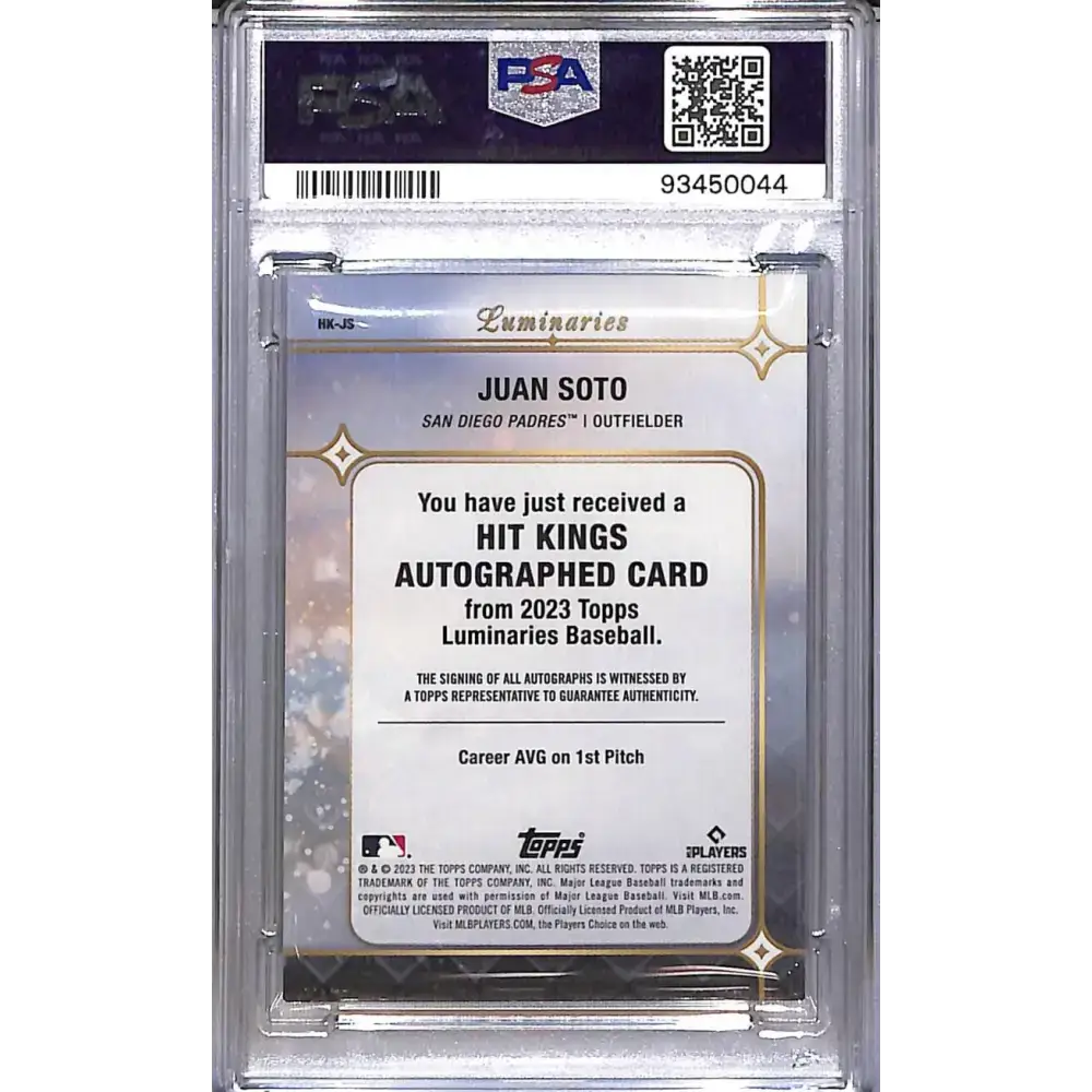 2023 Topps Luminaries Hit Kings #HK-JS Juan Soto PSA 9 MINT Auto 12/15 San Diego Padres - Baseball Card Single