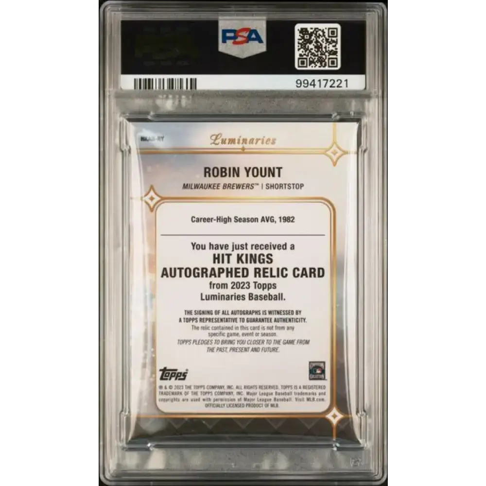 2023 Topps Luminaries #HKARRY Robin Yount PSA 8 NM-MT MEM Auto 2/10 Milwaukee Brewers Baseball Card - Baseball Card