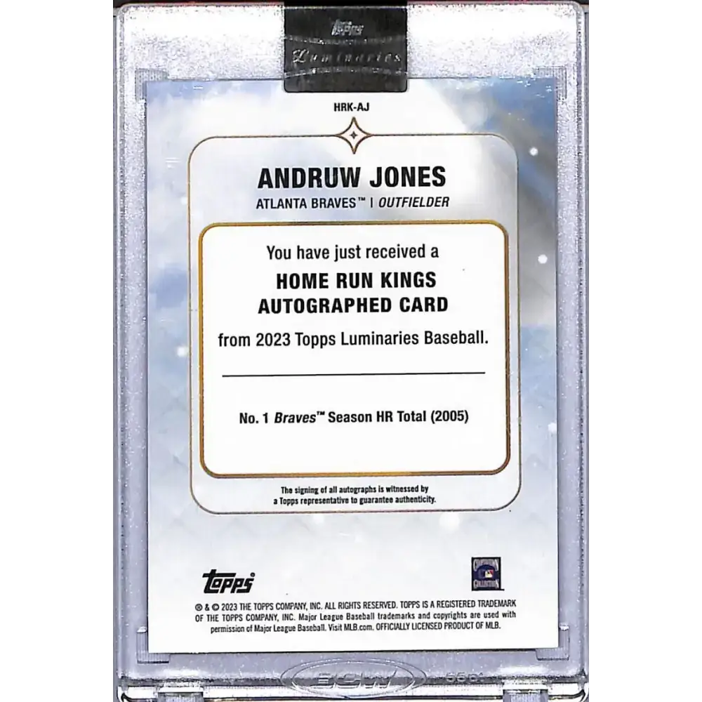 2023 Topps Luminaries Home Run Kings #HRK-AJ Andruw Jones NM-MT MEM Auto 04/15 Atlanta Braves - Baseball Card Single