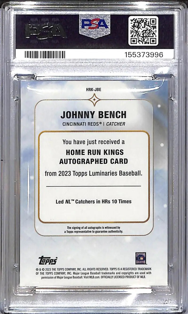 2023 Topps Luminaries Home Run Kings #HRK-JBE Johnny Bench PSA 10 GEM MINT Auto 3/15 Cincinnati Reds - Baseball Card