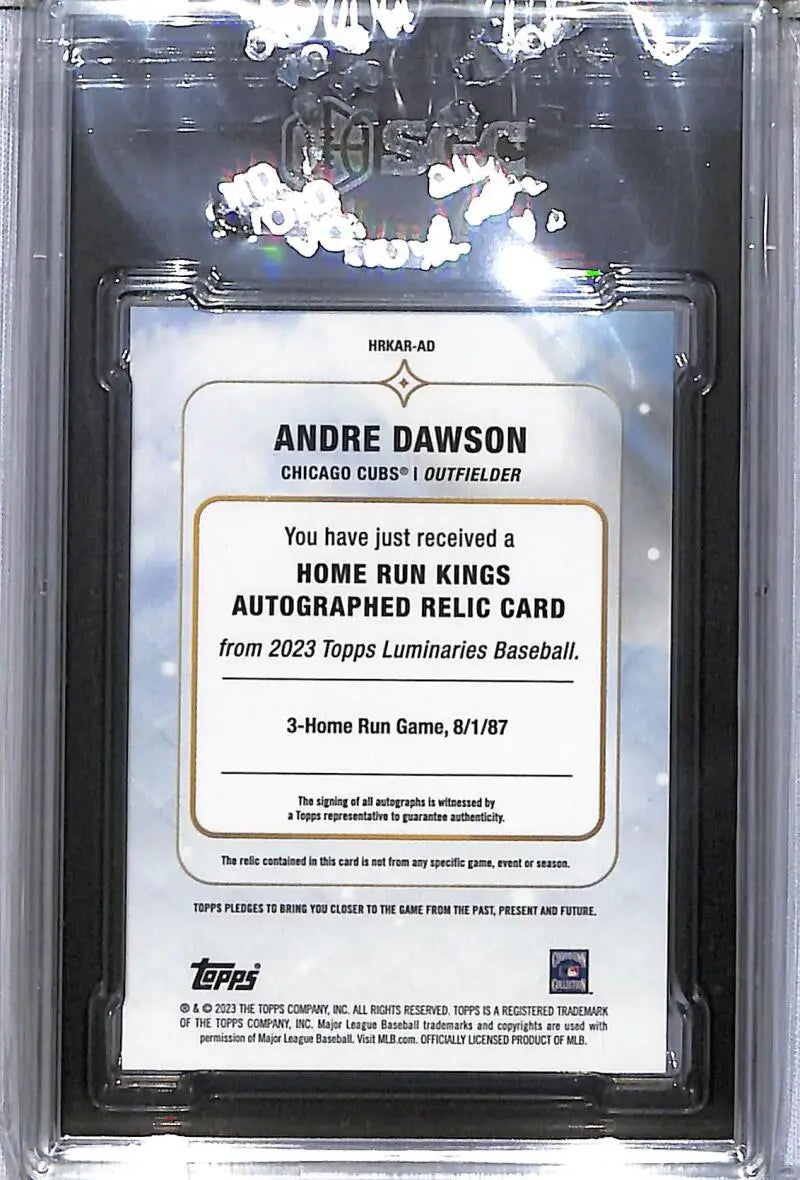 2023 Topps Luminaries Home Run Kings Purple #HRKAR-AD Andre Dawson SGC 10 Gem MEM Auto 2/3 Chicago Cubs - Baseball Card