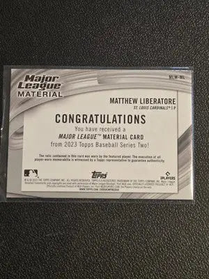 2023 Topps #MLM-ML Matthew Liberatore Major League Material Relics (Series Two) - Baseball Card Single