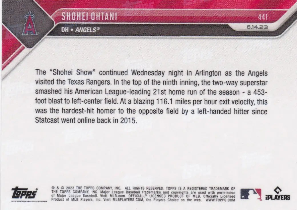 2023 TOPPS NOW #441 SHOHEI OHTANI- ANGELS