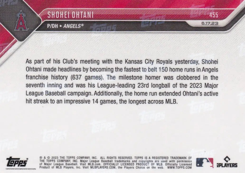2023 TOPPS NOW #455 SHOHEI OHTANI- ANGELS