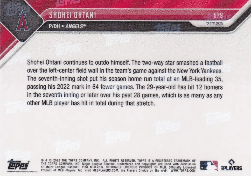 2023 TOPPS NOW #579 SHOHEI OHTANI- ANGELS
