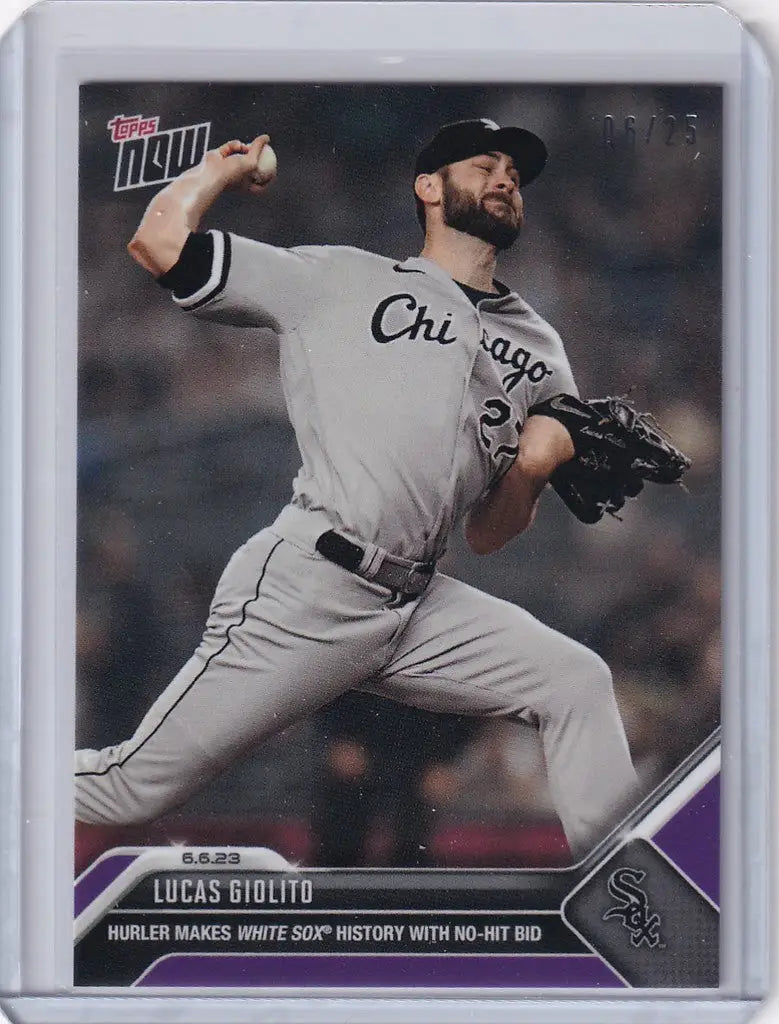 Baseball card of Lucas Giolito pitching for the Chicago White Sox in 2023 TOPPS NOW