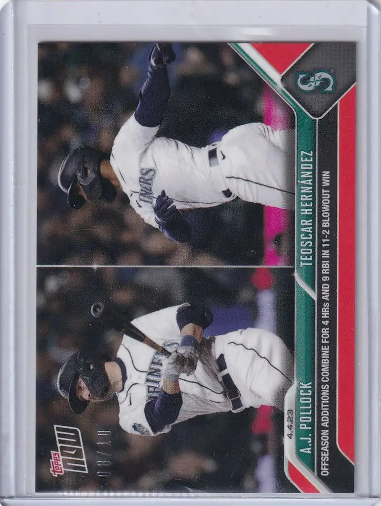Baseball trading card featuring AJ Pollock and Seattle Mariners action shots