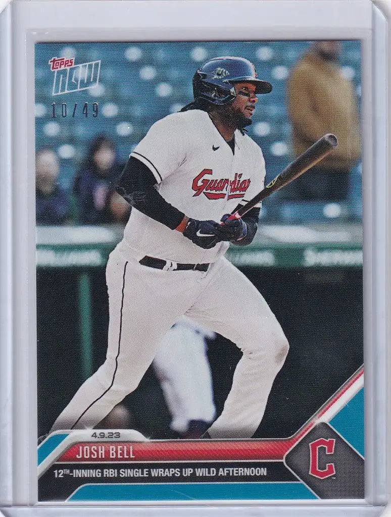 Josh Bell Cleveland Guardians baseball card featuring player at bat, limited to 10/49