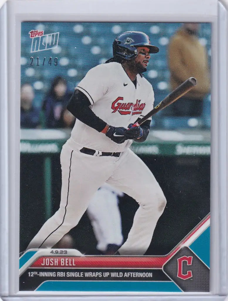 Baseball card of Josh Bell Cleveland Guardians at bat from 2023 TOPPS NOW PARALLEL