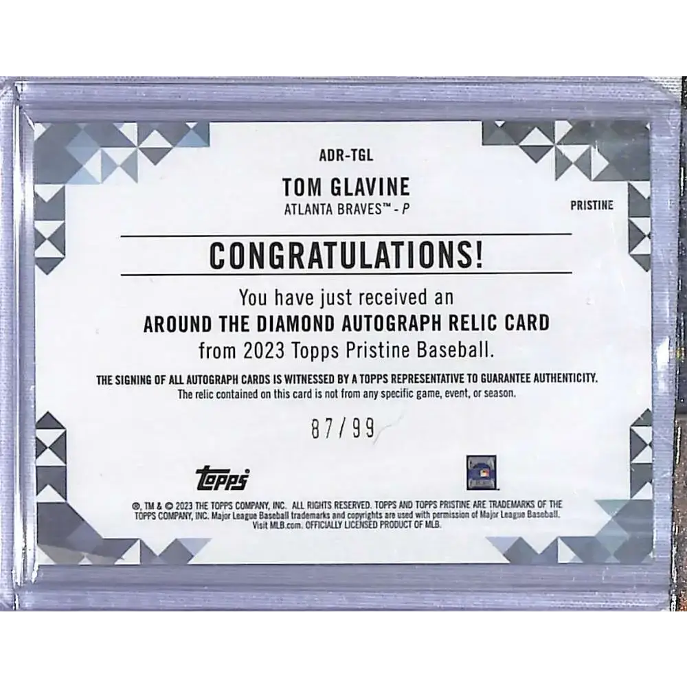 2023 Topps Pristine #ADR-TGL Tom Glavine Around The Diamond Autograph Relic Pristine Refractor #/99 Baseball Card