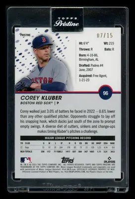 2023 Topps Pristine Corey Kluber #96 Refractor 07/15 Baseball - Baseball Card Single
