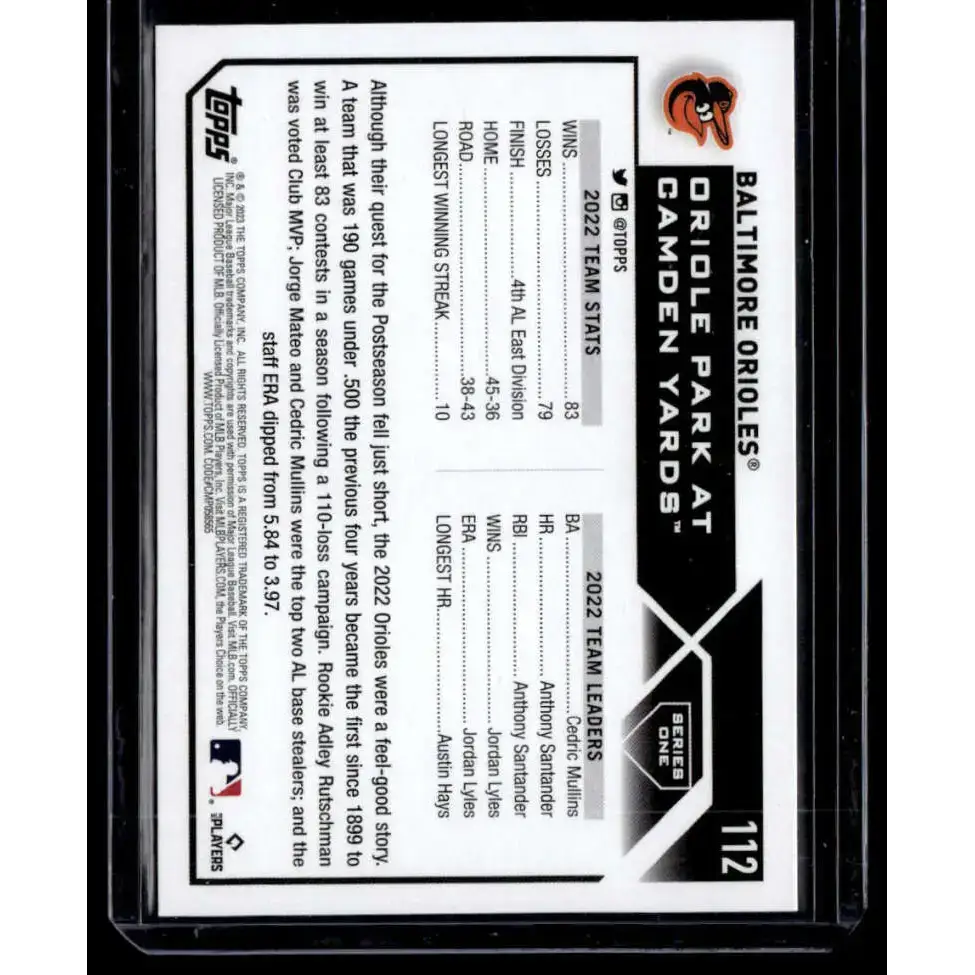 2023 Topps Rainbow Foil #112 Baltimore Orioles NM-MT Team Card Baseball Card - Baseball Card Single
