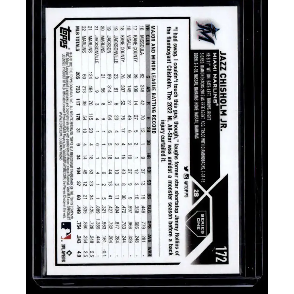 2023 Topps Royal Blue #172 Jazz Chisholm Jr. NM-MT Miami Marlins Baseball Card - Baseball Card Single
