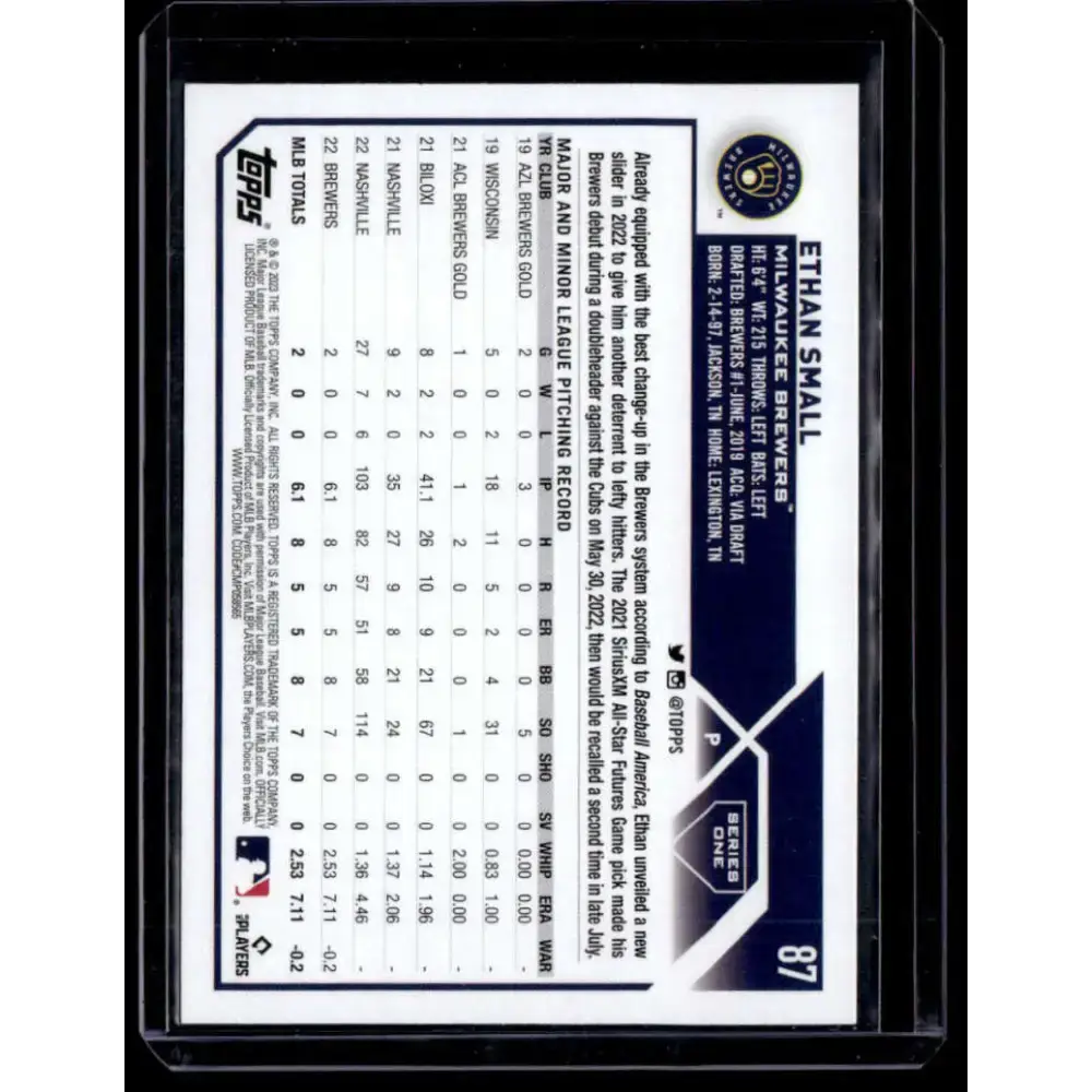 2023 Topps Royal Blue #87 Ethan Small NM-MT RC Rookie Milwaukee Brewers Baseball Card - Baseball Card Single