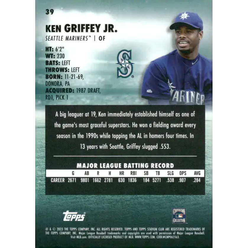 2023 Topps Stadium Club #39 Ken Griffey Jr. NM-MT Seattle Mariners Baseball Card - Baseball Card Single