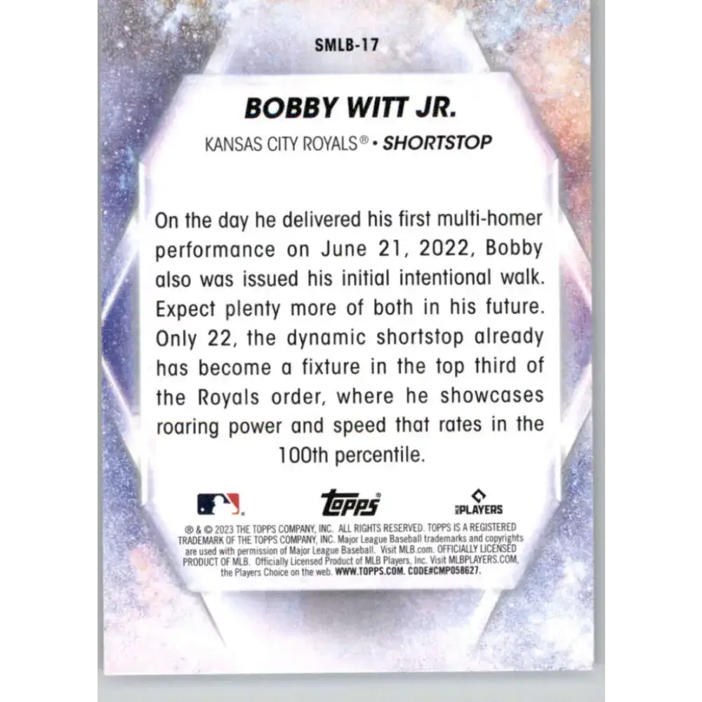 2023 Topps Stars of the MLB #SMLB-17 Bobby Witt Jr. NM-MT Kansas City Royals Baseball Card - Baseball Card Single