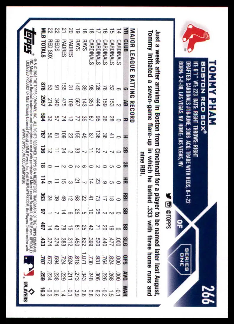 2023 Topps Tommy Pham 266 Boston Red Sox Baseball NM - Baseball Card Single