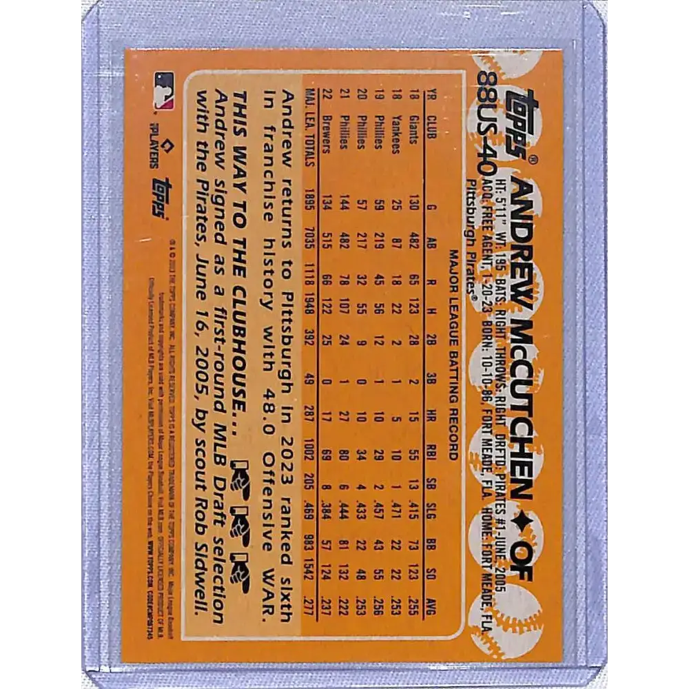 2023 Topps Update #88US-40 Andrew McCutchen NM-MT Pittsburgh Pirates - Baseball Card Single
