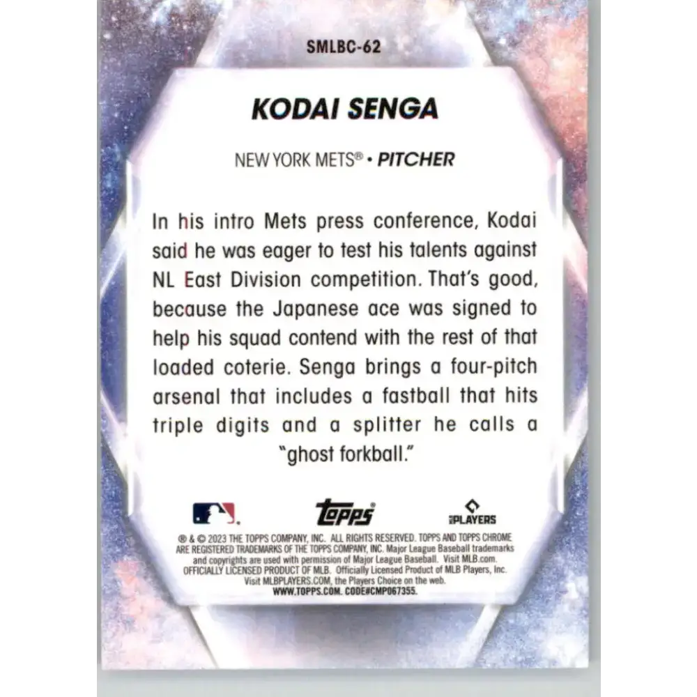 2023 Topps Update Series Stars of MLB Chrome Refractor #SMLBC-62 Kodai Senga NM-MT New York Mets Baseball Card
