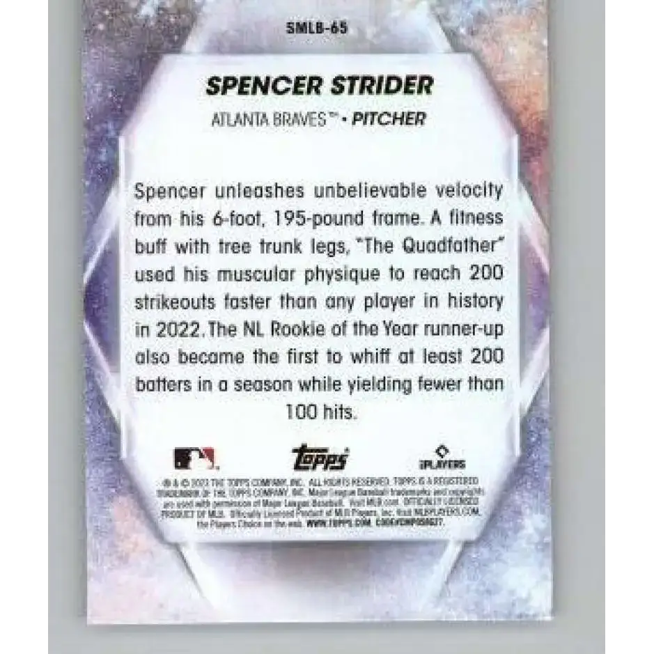 2023 Topps Update Series Stars of MLB #SMLB-65 Spencer Strider NM-MT Atlanta Braves Baseball Card - Baseball Card Single