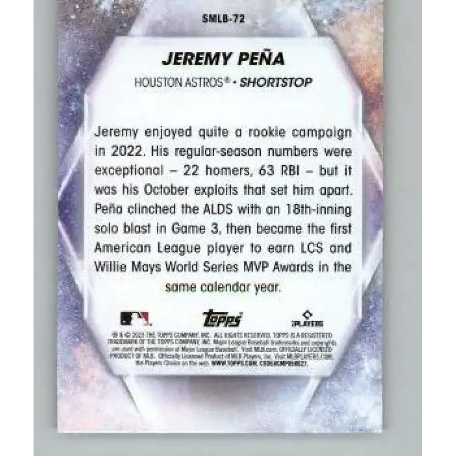 2023 Topps Update Series Stars of MLB #SMLB-72 Jeremy Pena NM-MT Houston Astros Baseball Card