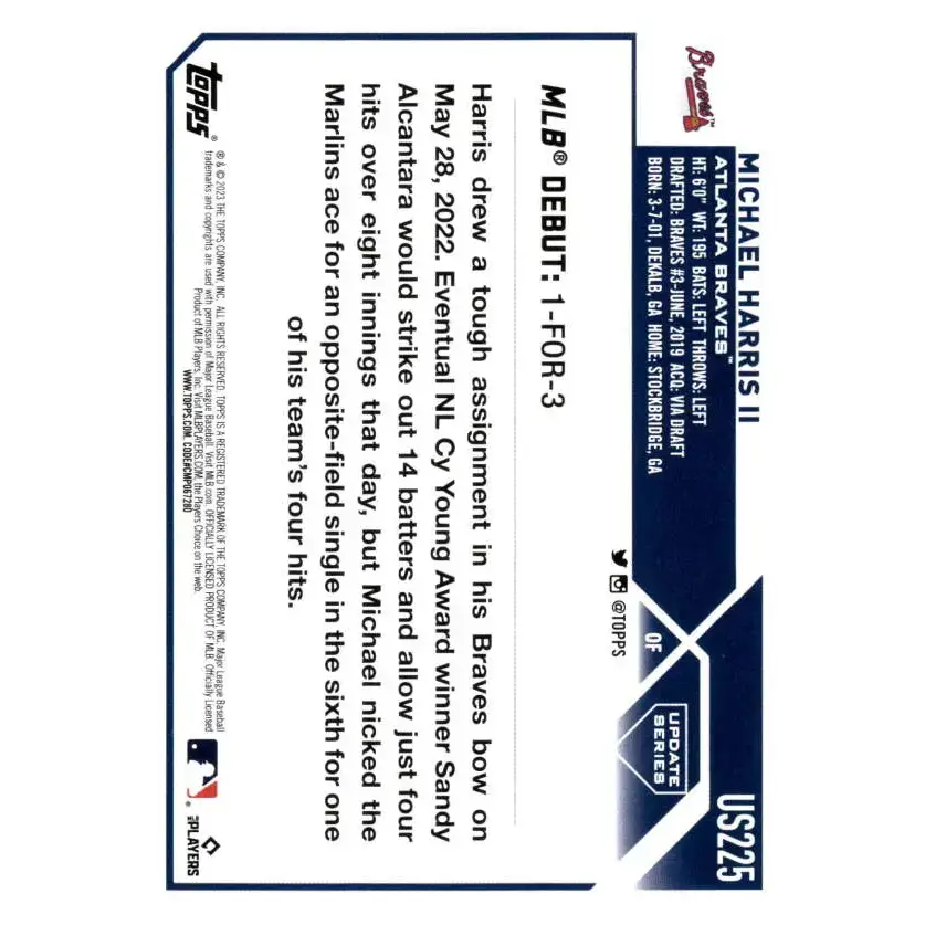 2023 Topps Update Series #US225 Michael Harris II NM-MT Atlanta Braves Baseball Card - Baseball Card