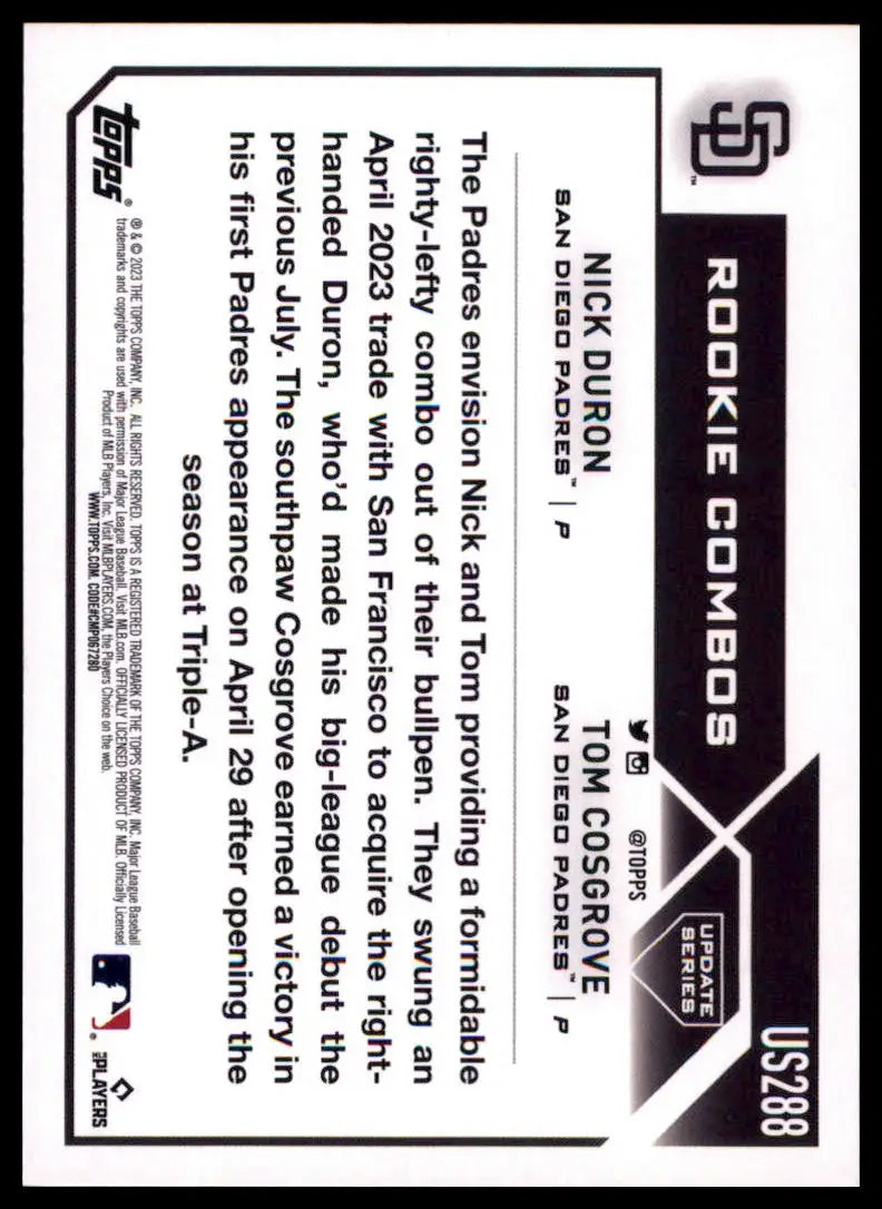 2023 Topps Update - Silver Pattern Foilboard Duron Cosgrove US288 SaD Padres NM - Baseball Card Single