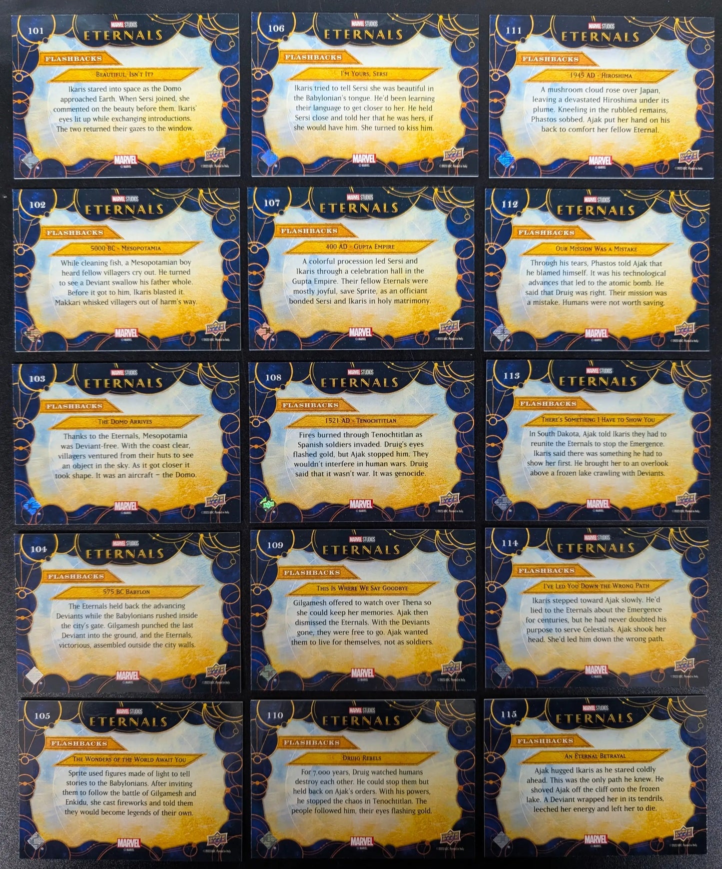 2023 Upper Deck Marvel Eternals High Number Flashbacks 15 Card Set 101 to 115 - Marvel Card Single