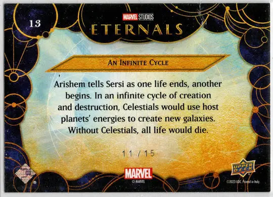 2023 Upper Deck Marvel Eternals Purple Parallel Card 13 ’An Infinite Cycle’ /15 - Marvel Card Single